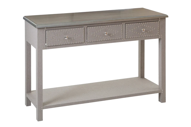 Premier Housewares Manhattan Stone Linen 3-Drawer Console Table, Wood, Natural