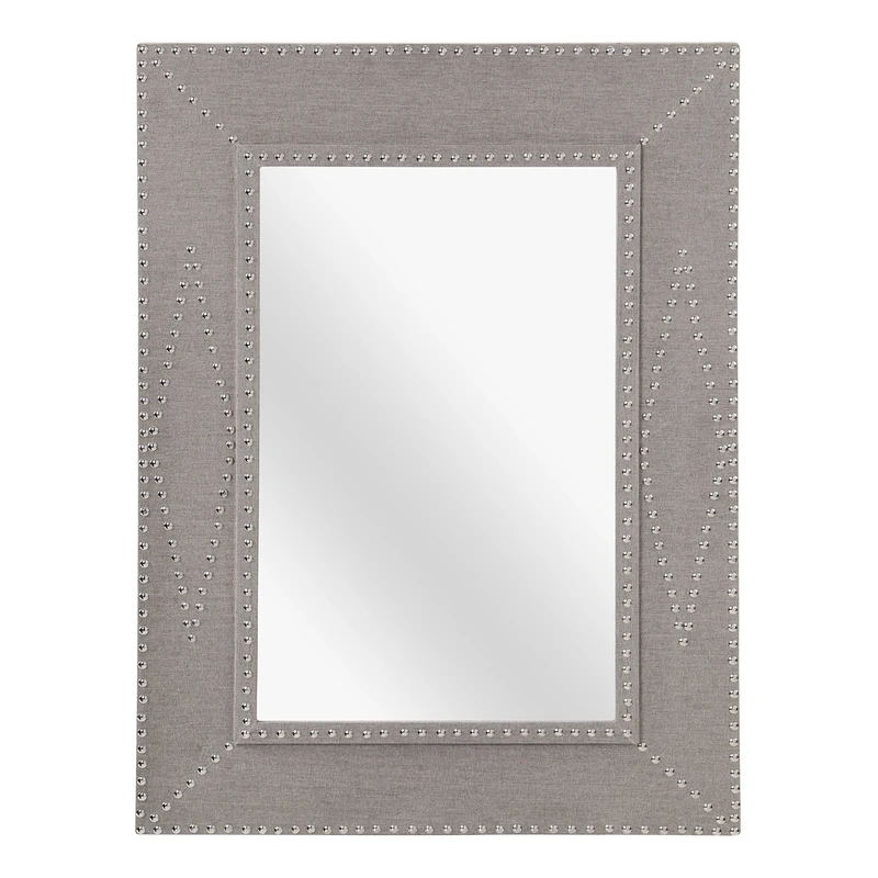 Premier Housewares Manhattan Stone Linen Wall Mirror, Wood, Natural, 95 x 70 x 6 cm - Image 1