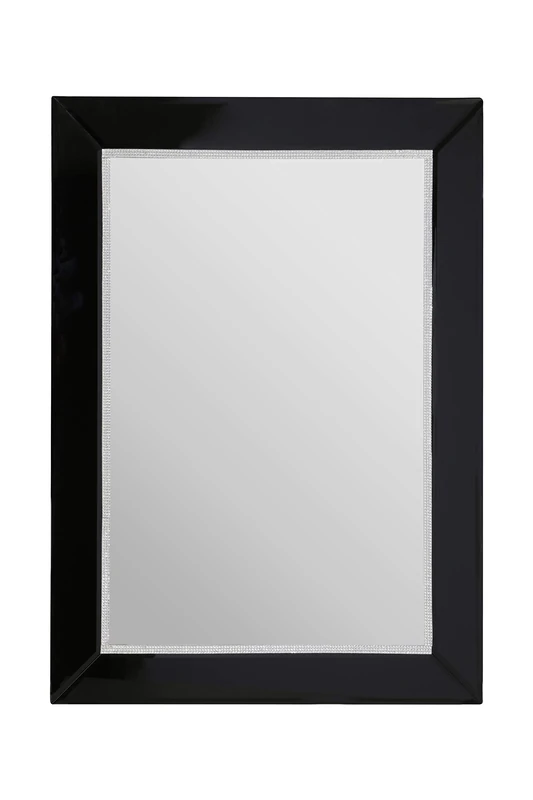 Premier Housewares Wall Mirror with Bevelled Edge/Diamante Detail, Black, 4 x 65 x 90 cm