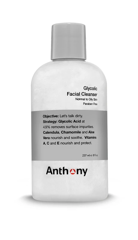 Anthony Glycolic Facial Cleanser for Men – Daily Cleansing Face Wash and Shave Prep – Hydrating, Exfoliating, and Gentle on Sensitive Skin – Non-foaming, 237 ml