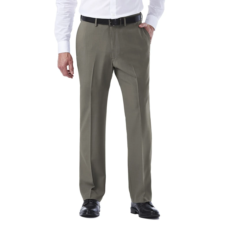 Haggar mensHD00218Eclo Stria Expandable-Waist Plain-Front Dress Pant Dress Pants - Gray - 36W x 32L