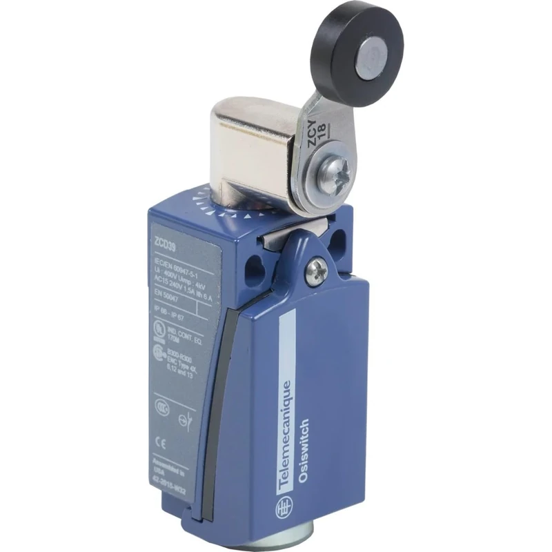 Telemecanique Sensors XCKD2118G11 Limit Switch with Thermoplastic Roller Lever, Metal, Series XCKD, Rotary Head, PG11 Cable Gland, 24 mm/40 mm Tracking, 1 NC + 1 NO Snap Action Contacts