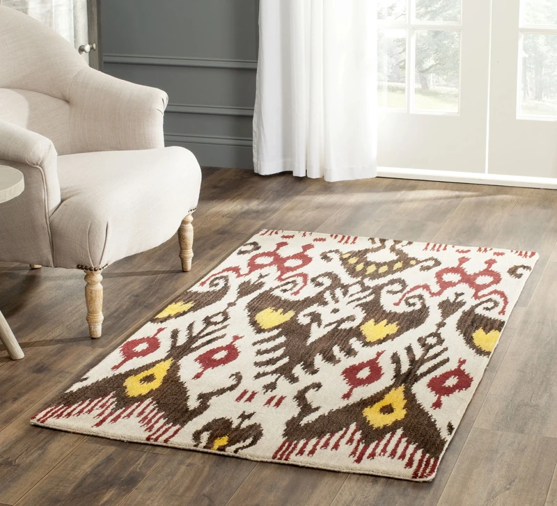 Safavieh Ikat Indoor Hand Tufted Rectangle Area Rug, Ikat Collection, IKT216, in Beige / Brown, 152 X 244 cm for Living Room, Bedroom or Any Indoor Space