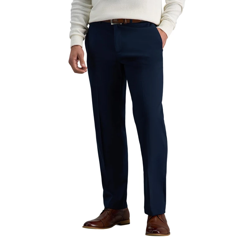 Haggar Men's Premium No Iron Khaki Straight Fit Flat Front Casual Pant, Dark Navy, 34W x 30L