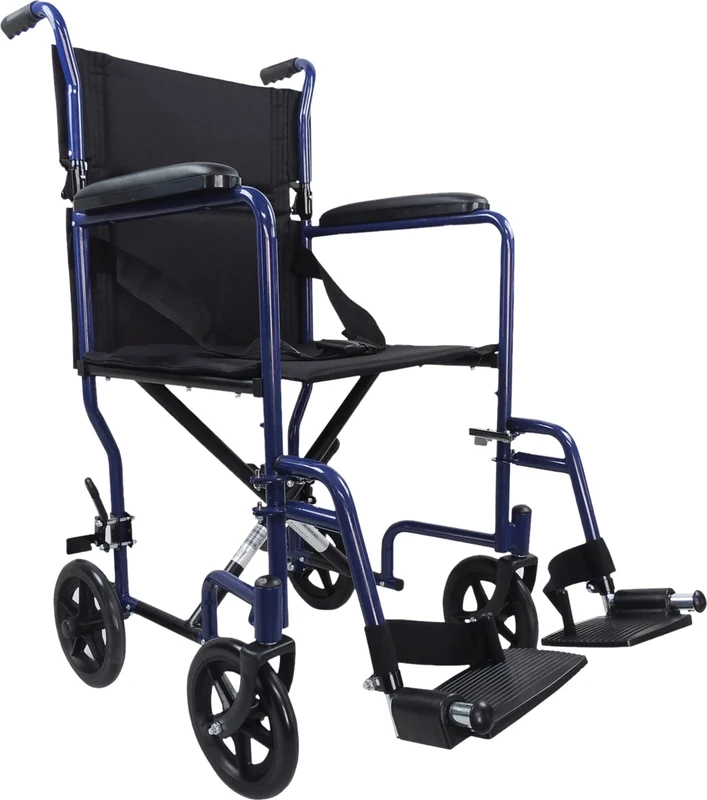Aidapt Folding Lightweight Attendant Propelled Steel Wheelchair with Brakes, Lap Strap, Removable Foot Rests. Ideal for Every Day Use Indoors and Outside