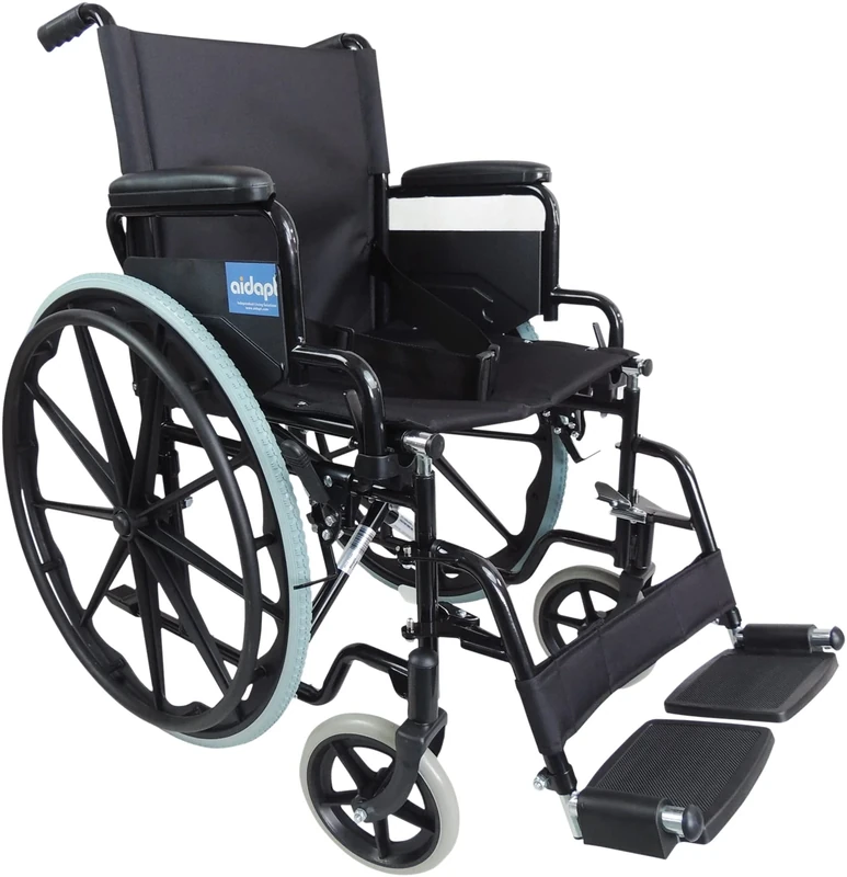 Aidapt Folding Lightweight Self Propelled Steel Wheelchair With Brakes, Extra Wide Seat (18") Lap Strap, Removable Foot Rests and Side Panels for Privacy Indoor and Outside Use