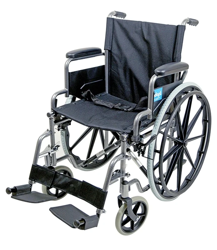 Aidapt Folding Lightweight Self Propelled Steel Wheelchair with Brakes, Extra Wide Seat (18") Lap Strap, Removable Foot Rests and Side Panels for Privacy. Indoor and Outside Use