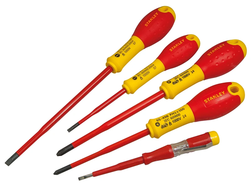 Stanley Tools STA062694 062694 Fat Max VDE Insulated Plus Minus Screwdriver - Yellow (Set of 5)