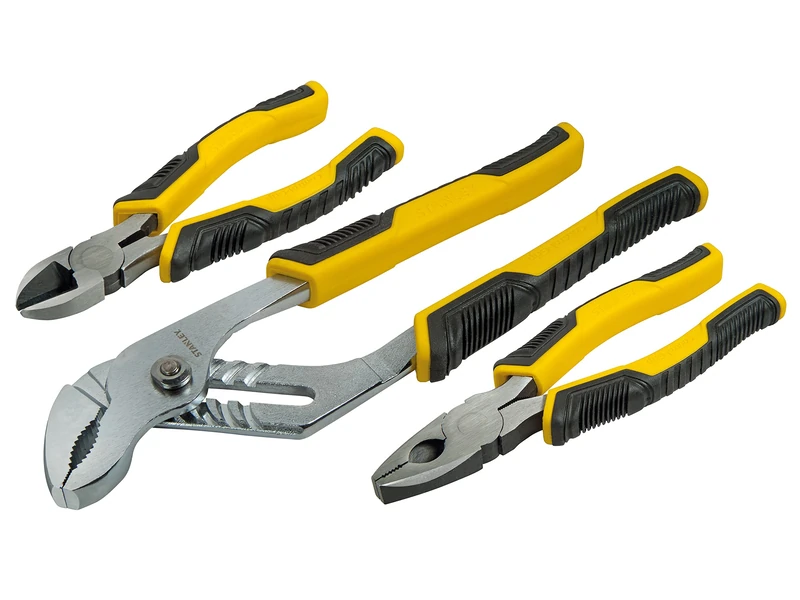 STANLEY 3 Piece Control Grip Plier Set, Groove Joint/Combination/Diagonal Black/Yellow - Image 1