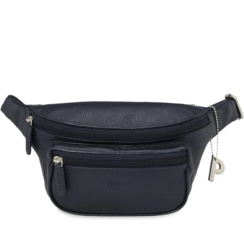 Picard Luis Women's Unisex Bum Bag Made of Cowhide Leather, Small, Medium, with Zip, Belt Bag, Everyday Life, Going Out, Travel, Blue, Standard Size, Belt Bag