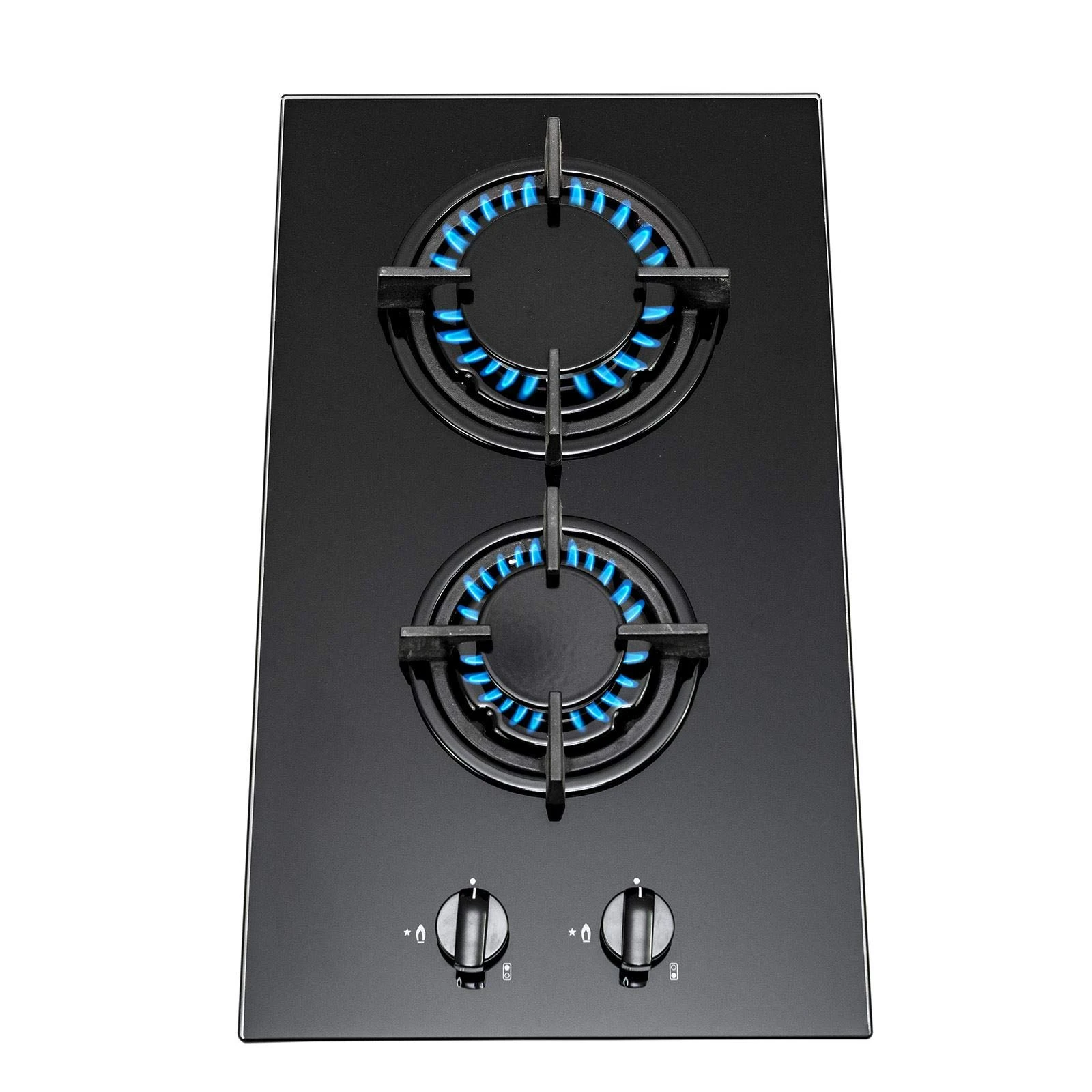 SIA GHG301BL 30cm Black 2 Burner Gas on Glass Domino Hob & Cast Iron Stands