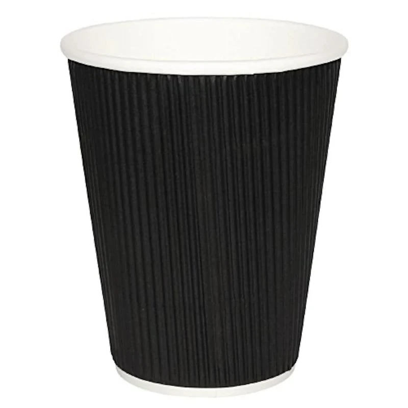 Fiesta Recyclable Hot Cups Ripple Wall Black - 340ml 12oz (Box 500)