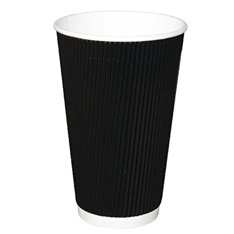 Fiesta Recyclable Hot Cups Ripple Wall Black - 455ml (16oz) (Box 500)