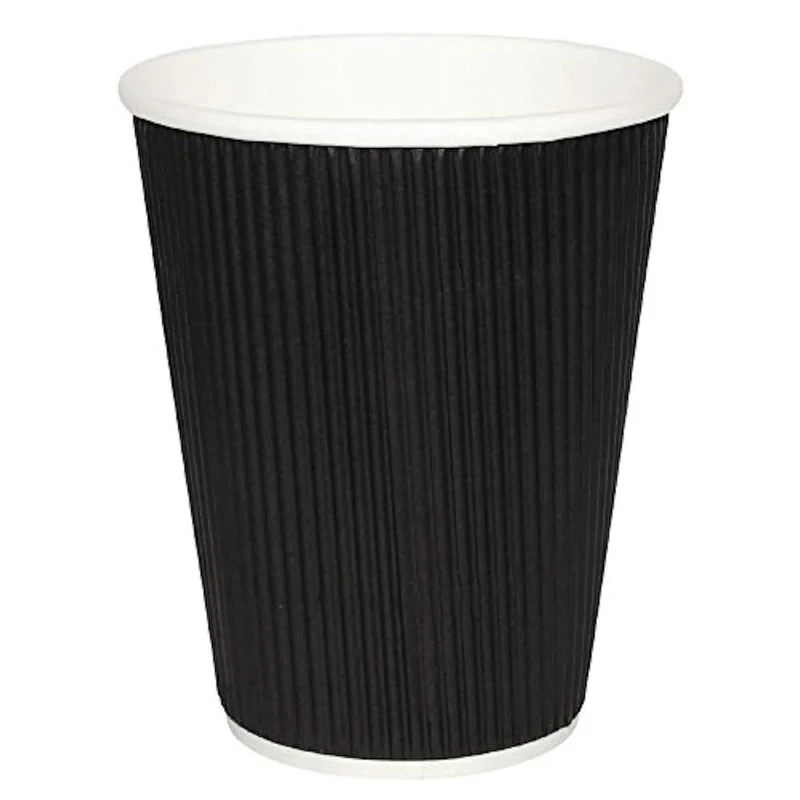 Fiesta Disposable Coffee Cups Ripple Wall Black 225ml / 8oz (500 Pack) - Paper Cups Set for Hot Drinks CM543