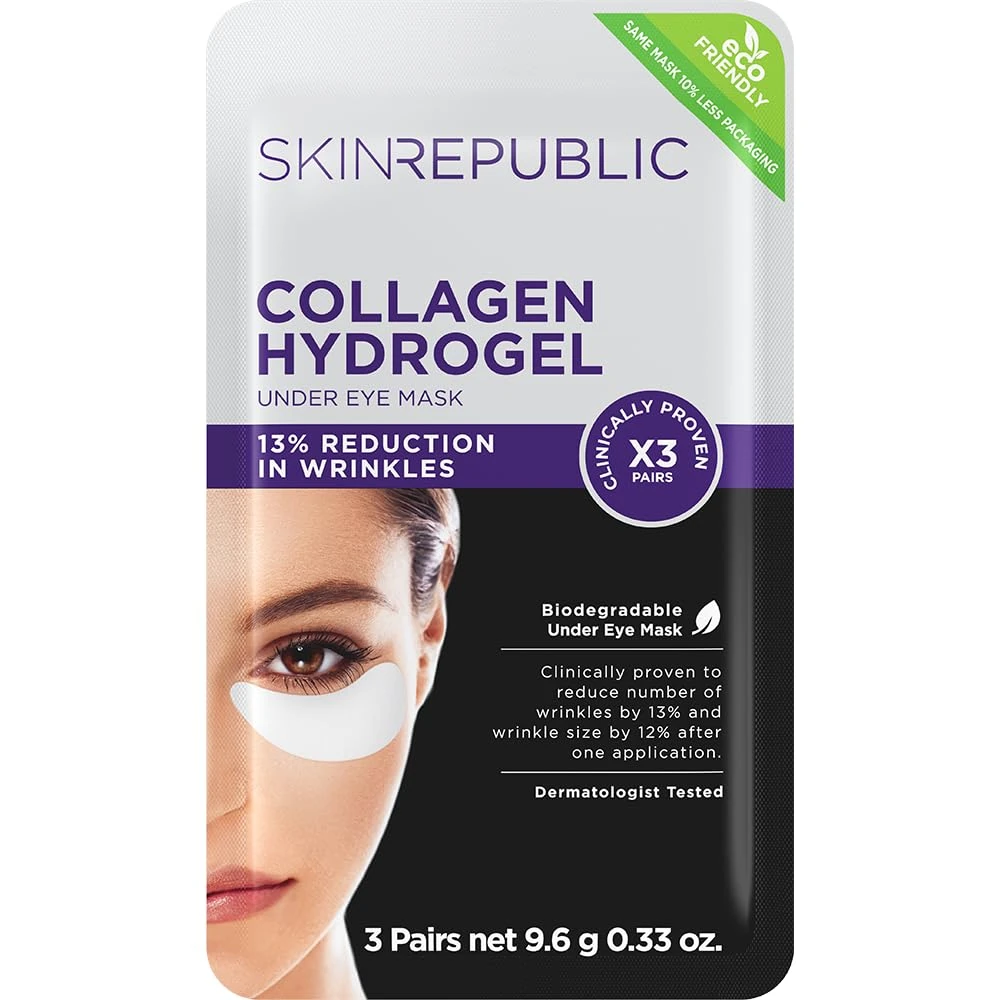 Skin Republic Collagen Eye Patches for Younger Looking Eyes | Helps with Fine Lines and Wrinkles | Reduces Dark Circles & Undereye Bags | Made in Korea (Pack of 3)
