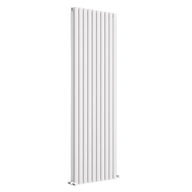 iBathUK Strata Wall-Mounted Vertical Double Oval Panel Radiator, 10 Column Steel High Thermal Output Hydronic Central Heating, Designer Modern Radiator in Matt White, 1800 × 590mm - Image 1