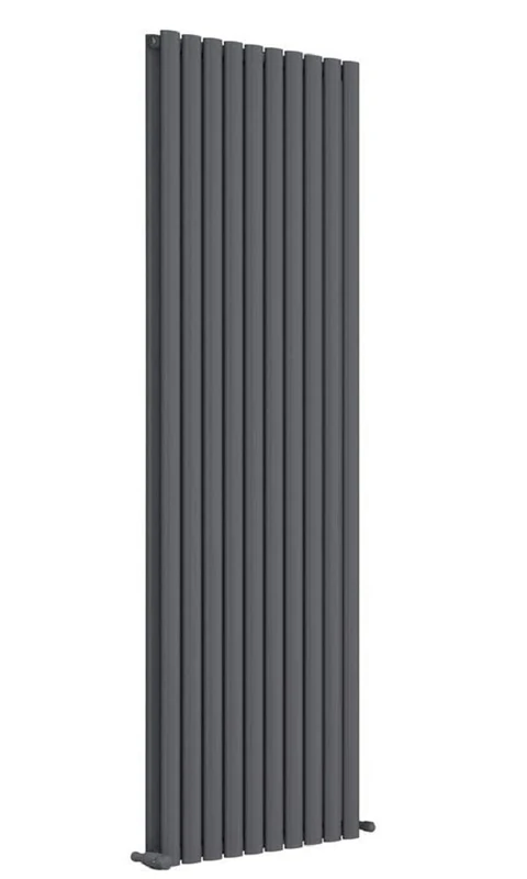 iBathUK Strata Wall-Mounted Vertical Double Oval Panel Radiator, 10-Column Steel High Thermal Output Hydronic Central Heating, Designer Modern Radiator in Matt Anthracite, 1800 × 590mm - Image 1