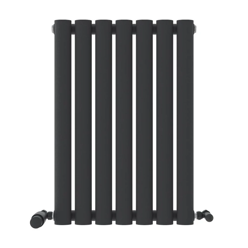 iBathUK Strata Wall Mounted Horizontal Single Oval Panel Radiator, 7-Column Steel, Hydronic Central Heating, High Thermal Output, Modern Designer Radiator for Bathroom in Matt Anthracite, 600 × 413mm