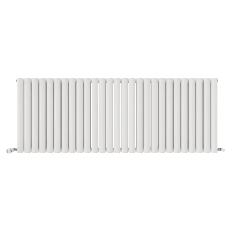iBathUK Strata Wall-Mounted Horizontal Double Oval Panel Radiator, 27 Column Steel High Thermal Output Hydronic Central Heating, Designer Modern Radiator in Matt White, 600 × 1593mm
