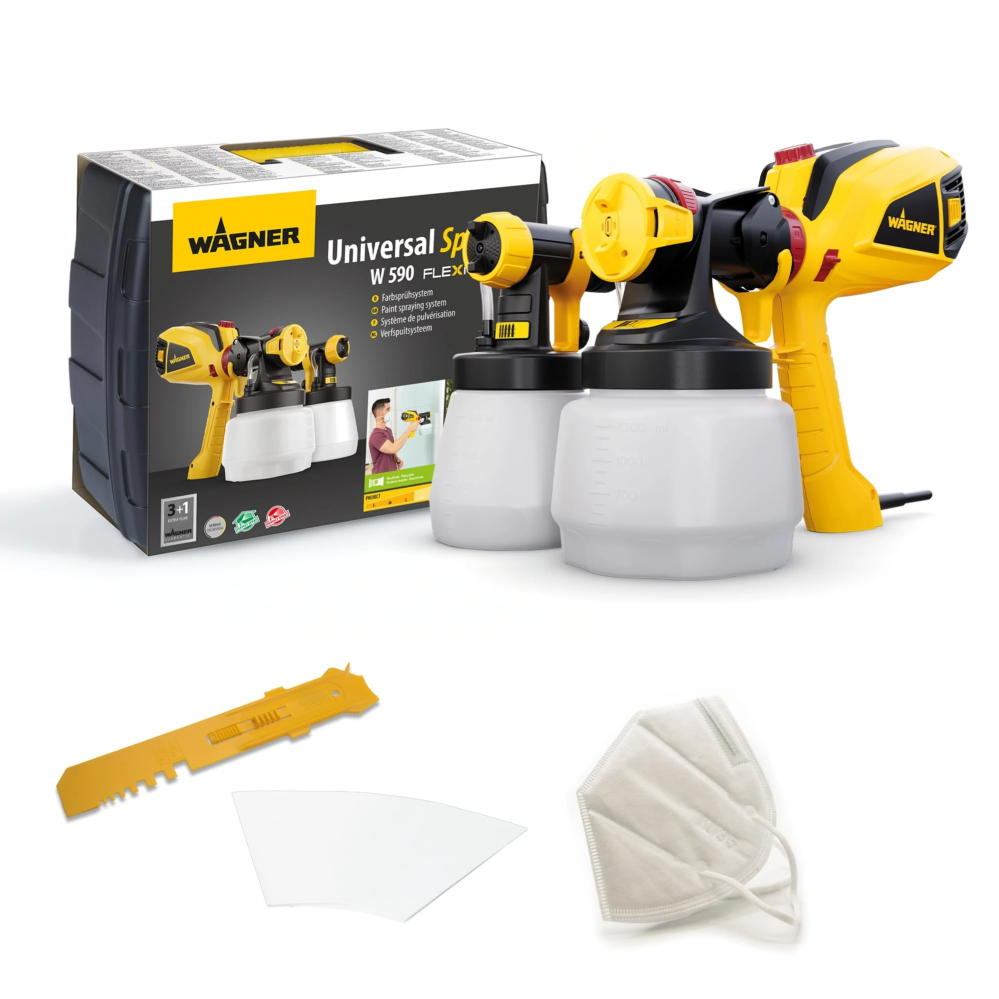 WAGNER Universal Sprayer W 590 FLEXiO - Electric Paint Sprayer for Wall & Ceiling/Wood & Metal paint - interior and exterior usage, covers 15m² - 6 min, 1300 ml/ 800 ml capacity, 630 W