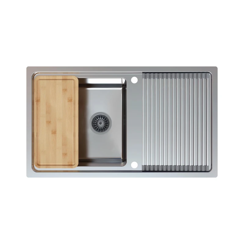 Respekta Chicago Stainless Steel Sink, 1 Basin, Built-in Sink, 86 x 50 cm, Stainless Steel Sink, Suitable for Base Cabinets from 50 cm Wide