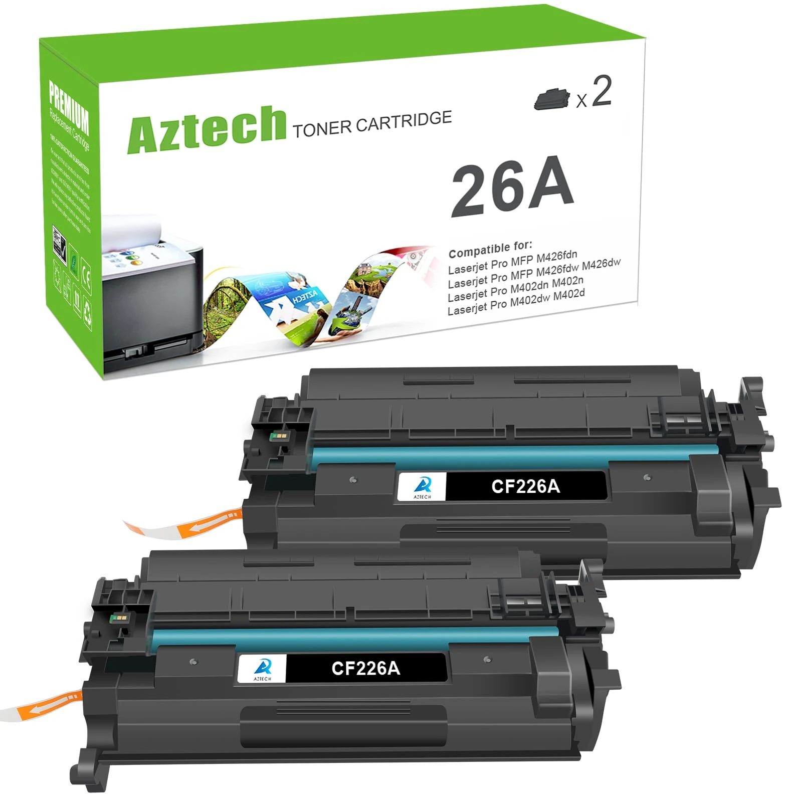 Aztech Compatible CF226A CF226X 26A 26X Toner Cartridge Replacement for HP LaserJet Pro M402dn Toner M402dne M426fdw M426dw M426 M426fdn M402d M402dw M402n M402 Printer (Black,2-Pack)