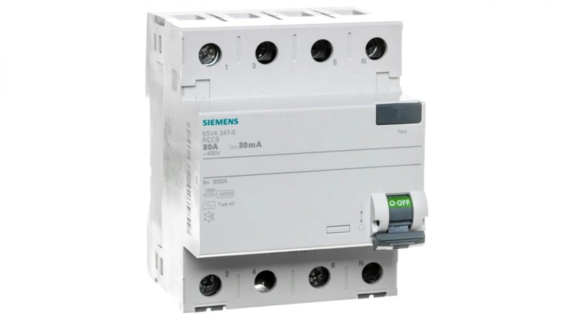 Siemens 5SV4347-0 RCCB, 4-Pole, Type AC, in: 80 A, 30 mA, Un AC: 400 V, White
