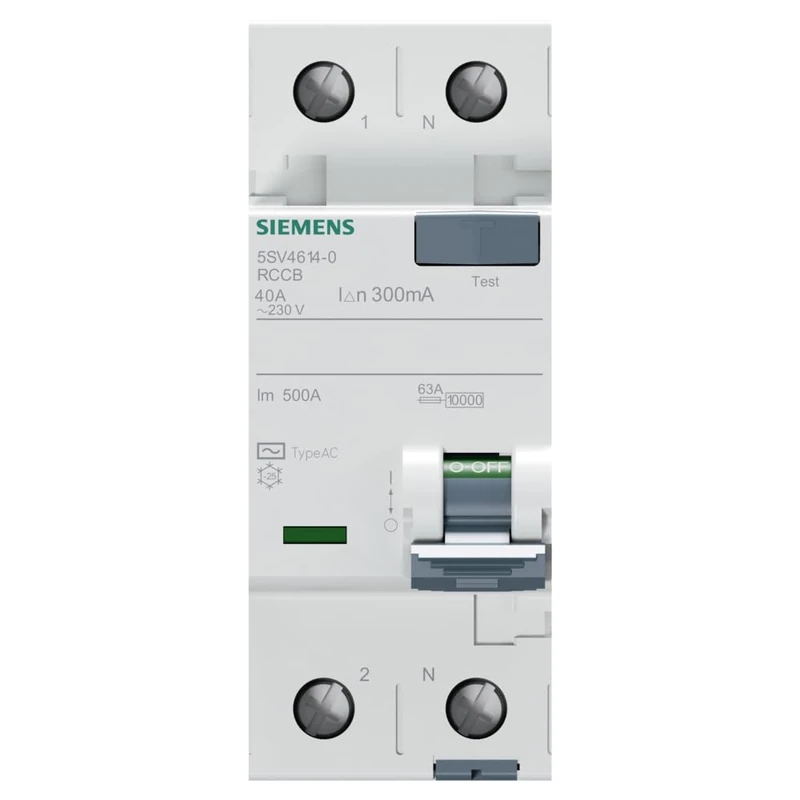 Siemens 5SV4614-0 RCCB, 2-Pole, Type AC, in: 40 A, 300 mA, Un AC: 230 V, White