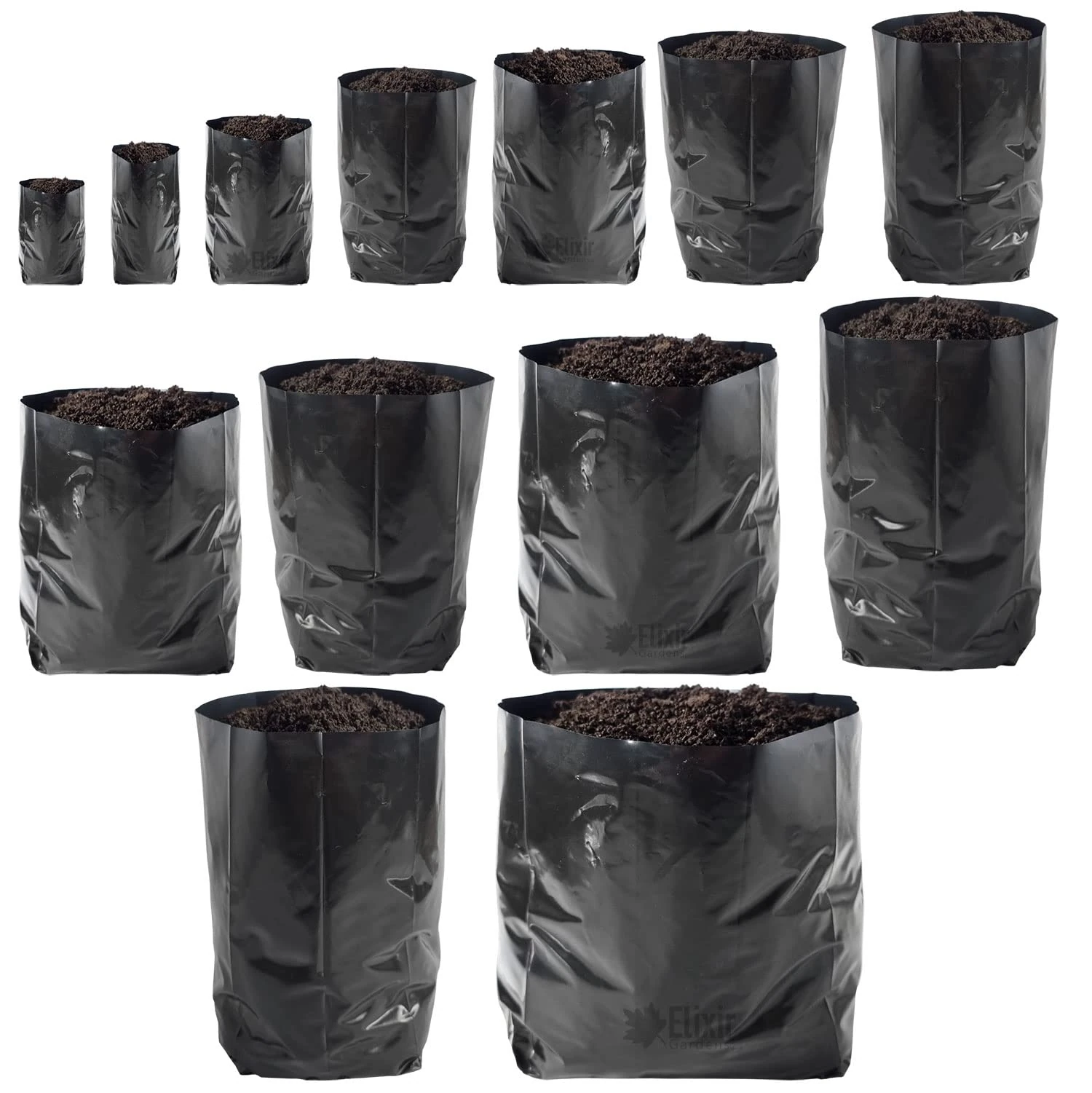 Elixir Gardens Hadopots Polythene Plant Pots | Available Sizes 0.5L 1L 1.5L 2L 3L 4L 5L 6L 8L 10L 13.5L 17L 36L | Strong Professional Popular Grow Bag Reusable Quality | 4L x 20