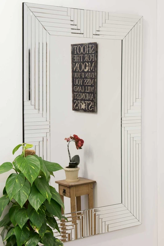 Large Silver Multi Bevelled Modern All Glass Wall Mirror 4Ft10 X 3Ft 148cm X 90cm