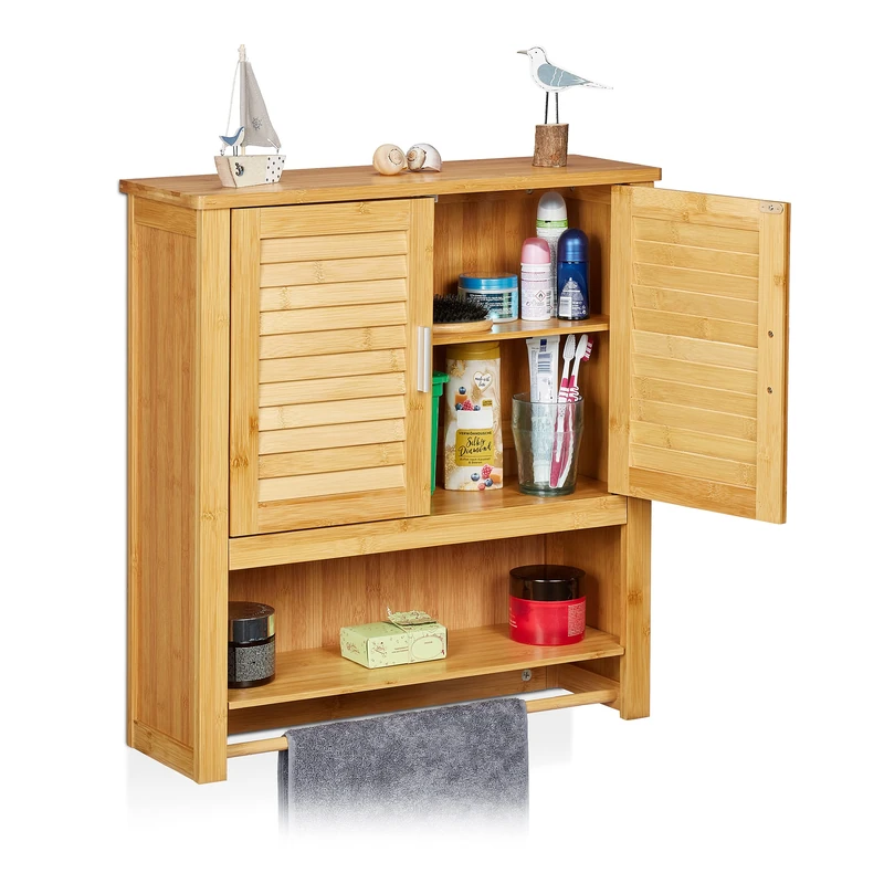 Relaxdays LAMELL Bamboo Bathroom Cabinet - 66 x 60 x 20 cm