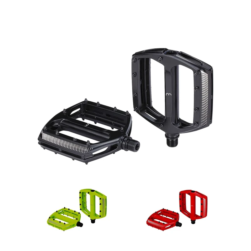 BBB Cycling Mountain Bike Pedals Flat 9/16" I MTB Pedals With Removable Grip Pins And Large Aluminium Platform I Black/Red/Neon I CoolRide BPD-36