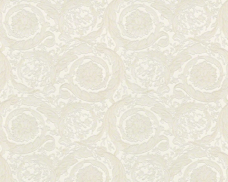 A.S. Création Luxury Wallpaper Versace 3 Non-Woven Wallpaper 10.05 m x 0.70 m Creme Silver Made in Germany 935832 93583-2