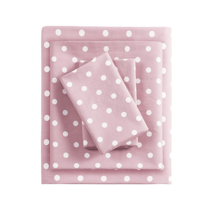 Mi Zone Pink Full Size Sheet Sets Kids Polka Dot Sheets for Girls 100% Cotton Percale Soft Sheet Set, Flat Sheet, Fitted Sheet, Pillowcase, Breathable All Season Bed Set, Fits up to 14" Mattress