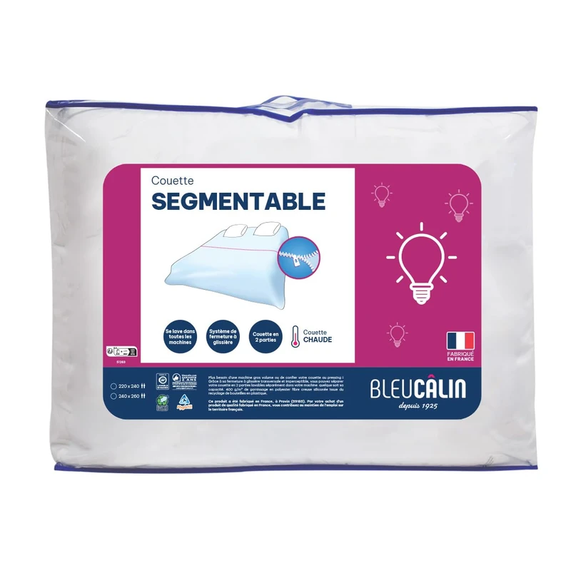 Bleu Câlin KSGB40 Segmentable Double Duvet, Easy Washable, White, 220 x 240 cm