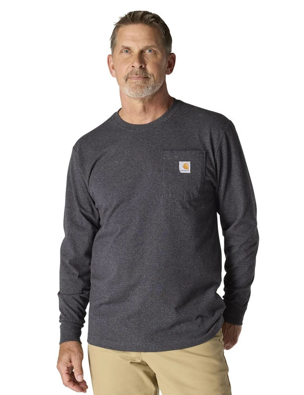 Carhartt Men's Workwear Long Sleeve Pocket T-shirt T Shirt, Carbon Heather, L UK