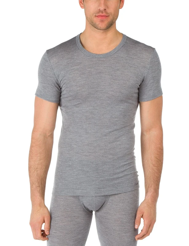 CALIDA Men's Wool & Silk T-Shirt Base Layer, Opaque, Platinum Melé, 58-60 (EU)