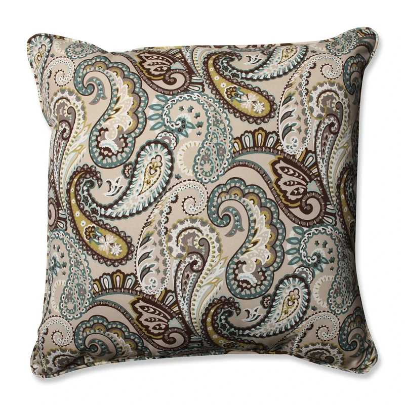 Pillow Perfect Outdoor/Indoor Tamara Paisley Quartz Floor Pillow, 25" x 25", Blue