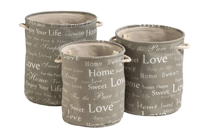 Premier Housewares English Words Round Laundry Hampers, Natural, Set of 3