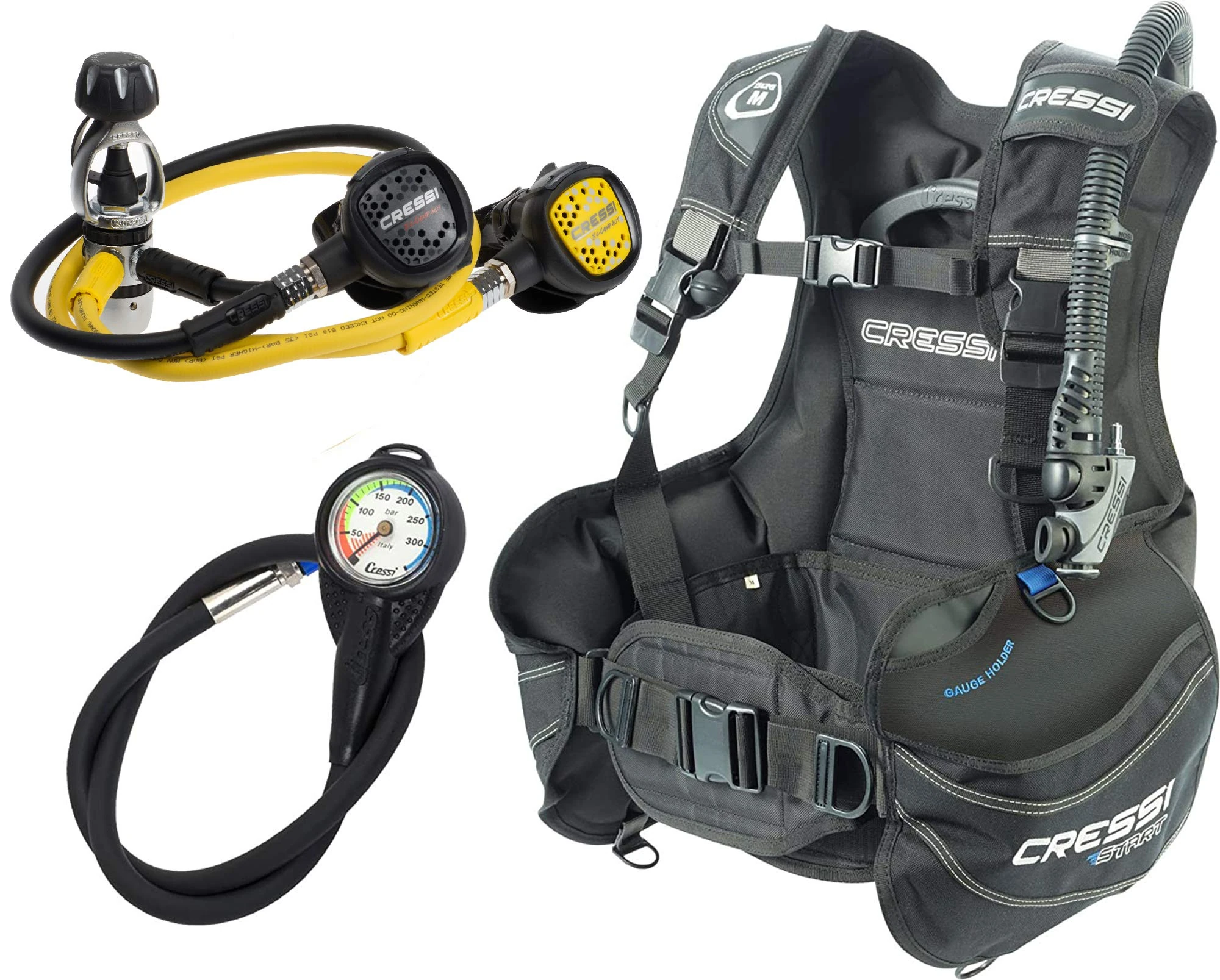 Cressi Unisex Start Scuba Set B C D and Regulator Plus Octopus INT Black Small, Black, S UK