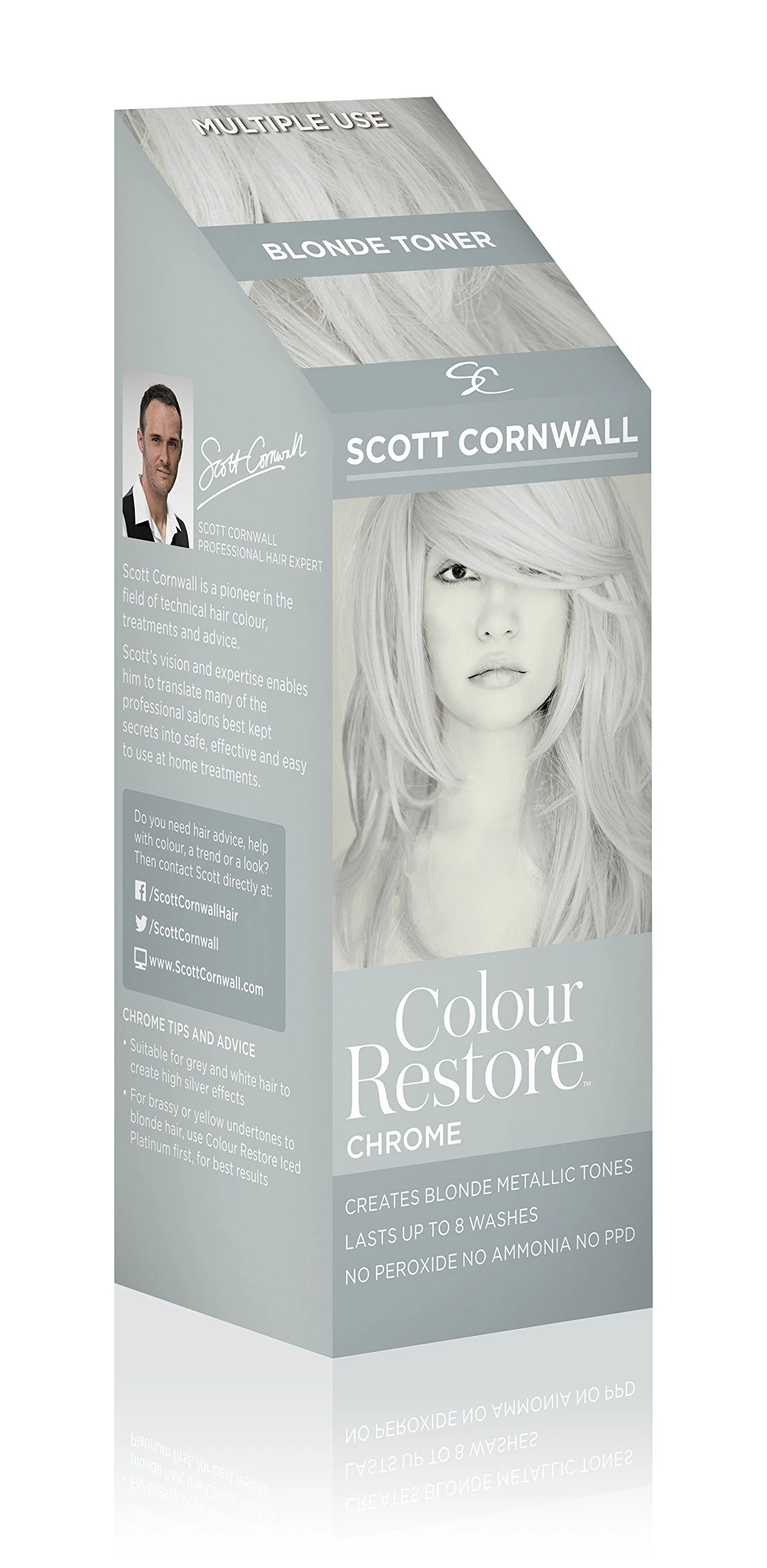 Scott Cornwall Colour Restore Chrome - Temporary Toner Dye - Hair Toner Creates Pure Silver, Metallic Blonde Tones