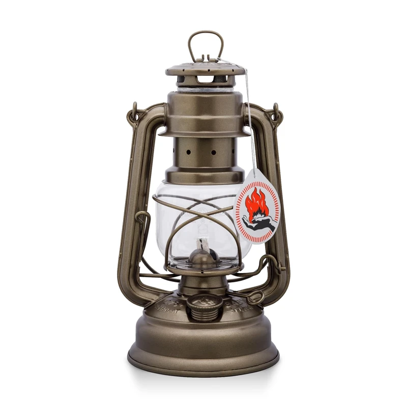 Feuerhand 276 Outdoor Hurricane Oil Lantern - German-Made Since 1893, Paraffin Lamp with Galvanized Steel, 300ml Tank, 20 Hour Burn Time, Safe for Hanging or Table Use, Kerosene Camping Light, Bronze