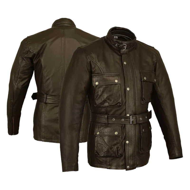 Bikers Gear Australia Classic Vintage Style Waxed Trail Blazer Leather Retro Motorcycle Jacket with CE1621-1 5 Piece Removable Armour, Brown, Size UK48 EU58 4XL