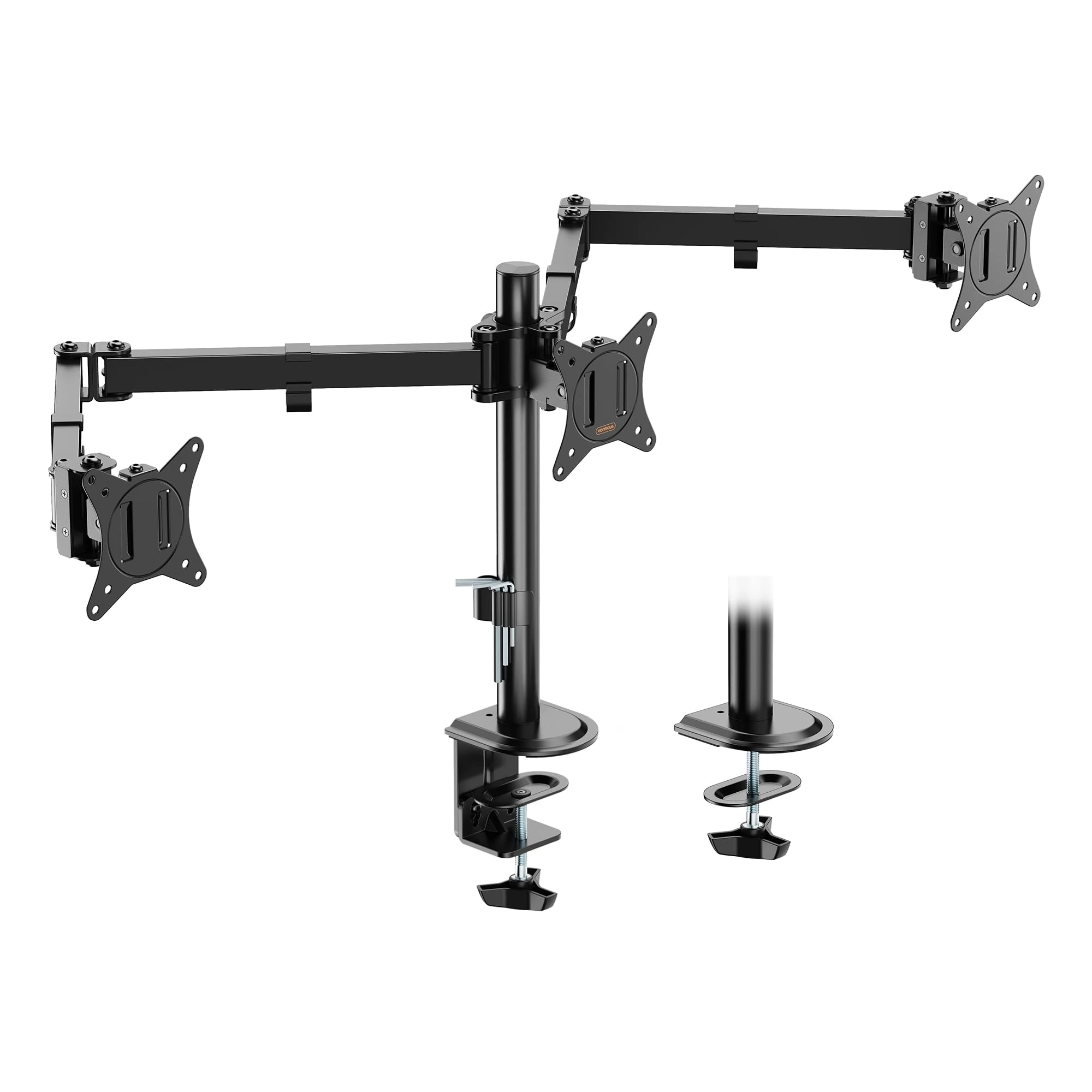 VonHaus Triple Monitor Stand for 17-27" Screens, Three Screen Monitor Mount with Desk Clamp, Height Adjustable, Easy Assemble Stand with Full Tilt, Rotation & Swivel Arms, VESA: 75x75 & 100x100mm