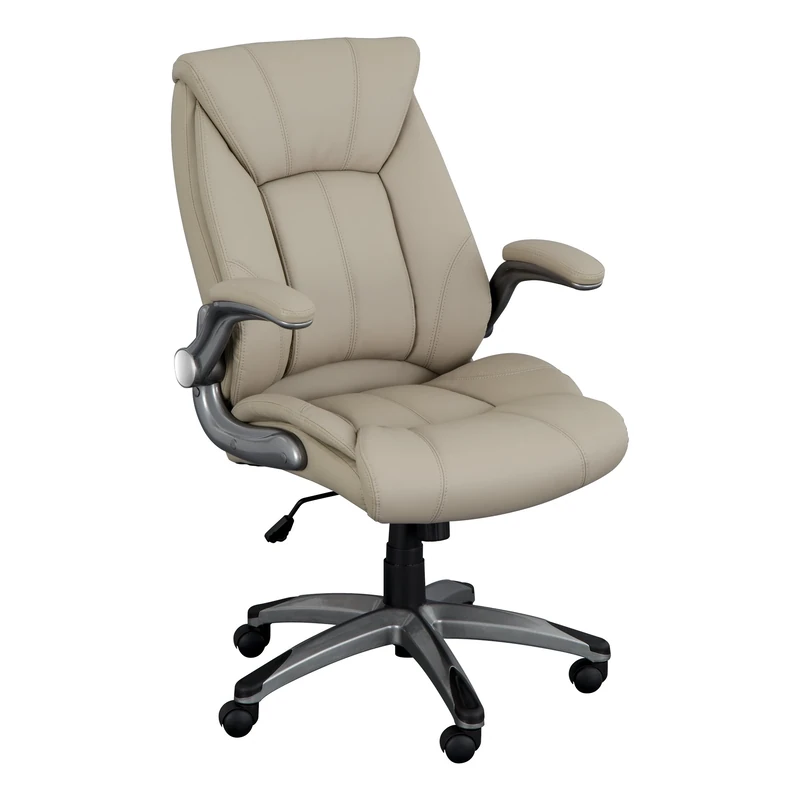 Premium PU-Leather High Back Executive Office Desk Chair with Flip-Up Arms, Champagne - Image 1