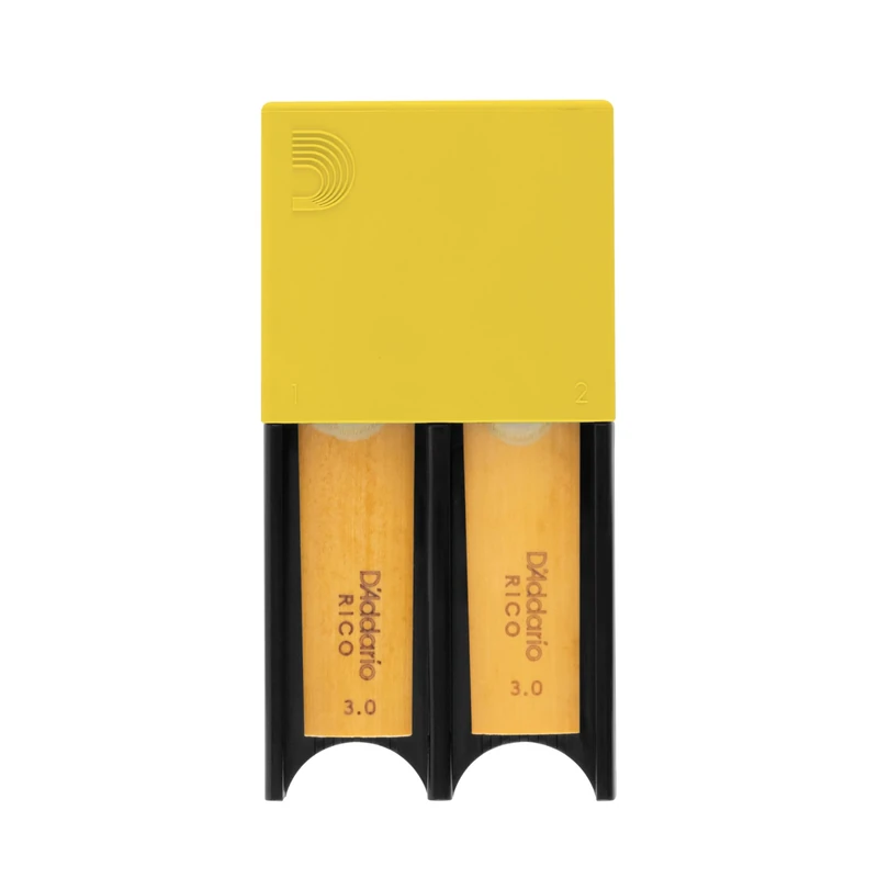 D'Addario Reed Guard - Sax and Clarinet Reed Case - Fits Reeds for Bass Clarinet, Contrabass Clarinet, Tenor Saxophone, and Baritone Saxophone - Holds 4 Reeds - Prevents Warping - Yellow - Image 1