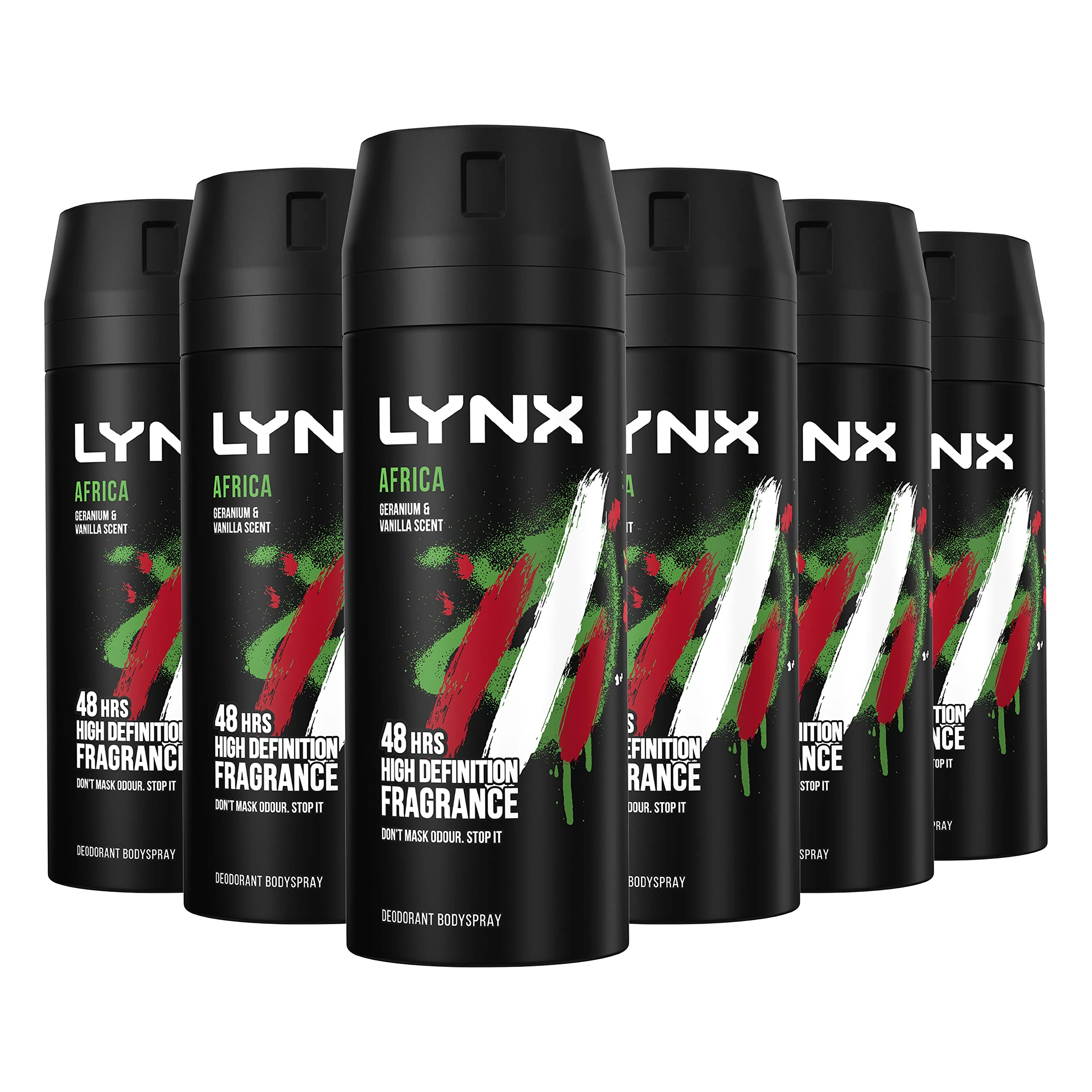 Lynx Africa the G.O.A.T. of fragrance Aerosol Bodyspray 48 hours of odour-busting zinc tech deodorant to finish your style 6x 150 ml