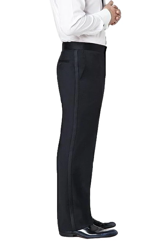 Neil Allyn Men's Flat Front Comfort Waist Satin Stripe Tuxedo Pants - Black - 38 - Image 1
