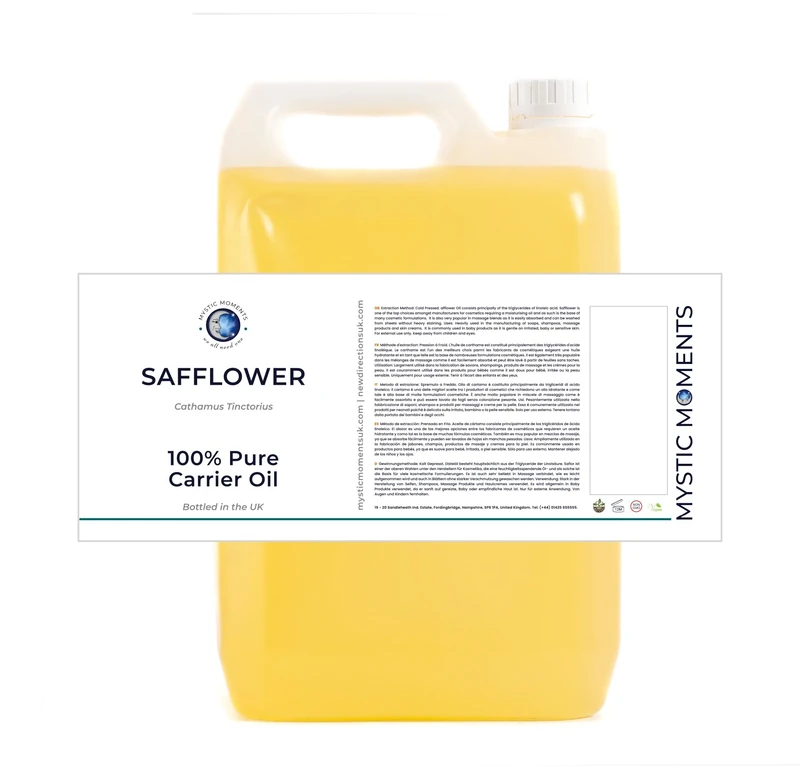 Mystic Moments | Safflower Carrier Oil 10 Litres - Pure & Natural Oil Perfect For Hair, Face, Nails, Aromatherapy, Massage and Oil Dilution Vegan GMO Free