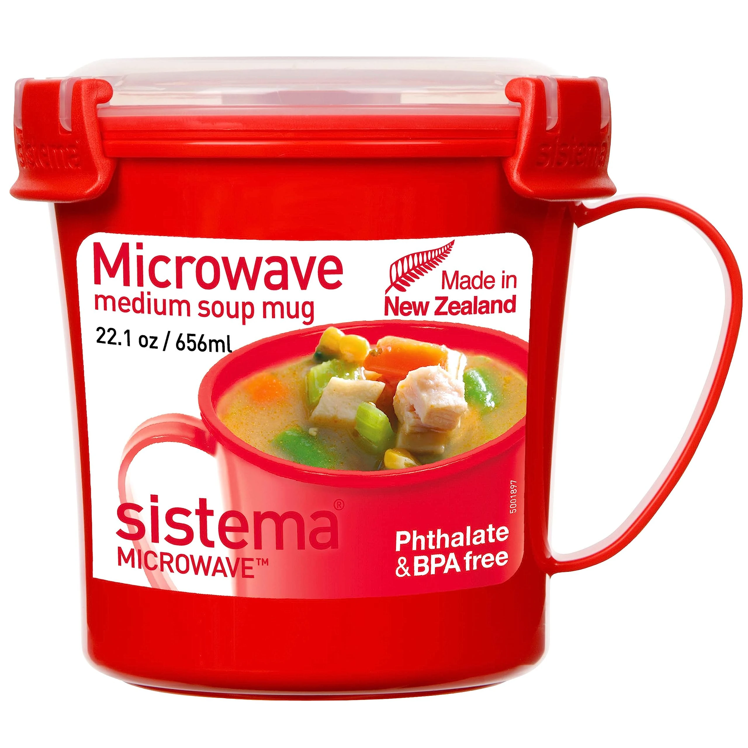 Sistema Microwave Soup Mug | 656 ml | Microwave Food Container with Steam Release Vent | BPA-Free | Red | 1 Count
